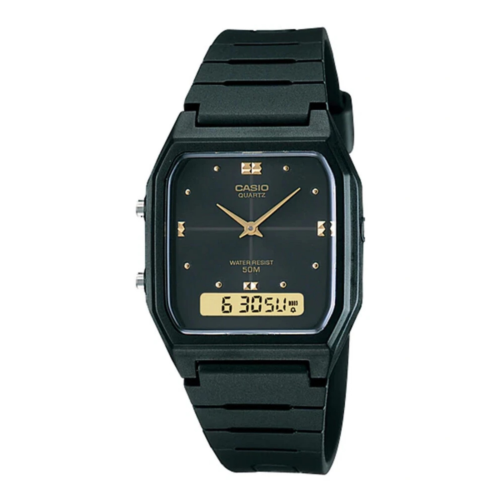 Casio Men’s Analog Digital Watch with Black Dial and Gold Accents - AW-48HE-1AV Casio Men’s Analog Digital Watch with Black Dial and Gold Accents - AW-48HE-1AV