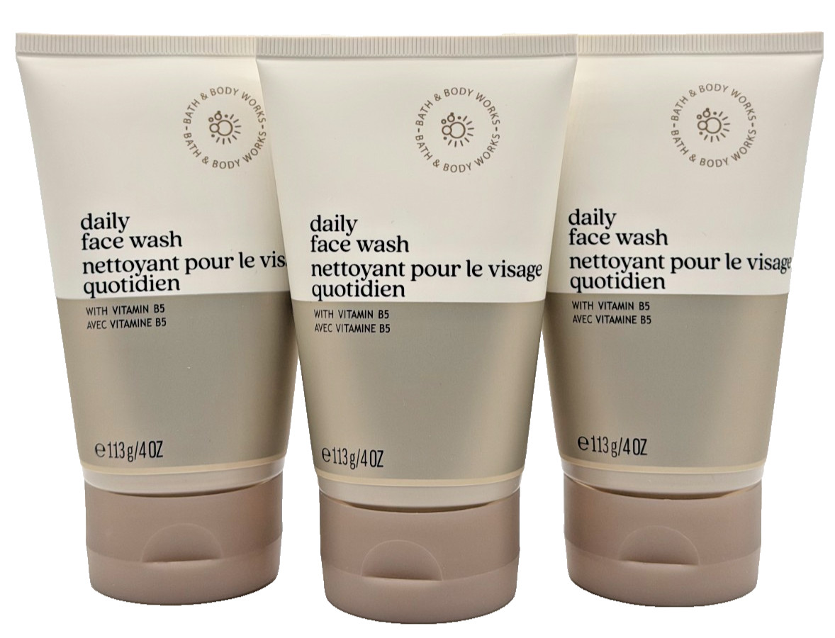 NEW Bath Body Works Lot 3 Tubes Daily Face Wash Vitamin B5 Facial Cleanser 4 oz