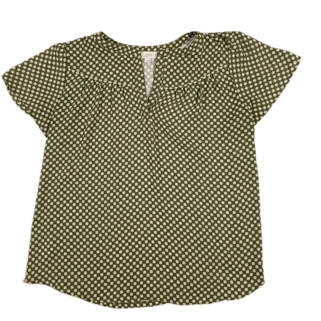 Ann Taylor LOFT Short Sleeve Dress Blouse Shirt Green Print Cap Sleeves NWOT Ann Taylor LOFT Short Sleeve Dress Blouse Shirt Green Print Cap Sleeves NWOT