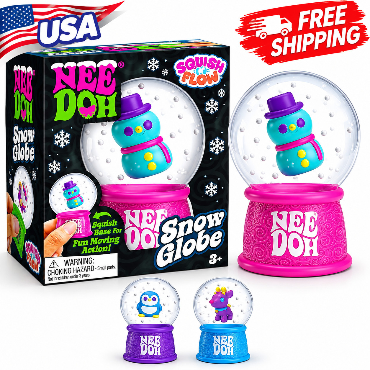 NeeDoh Squish Flow Snow Globe Stress Relief Squeeze Sensory Fidget Toy Gift USA