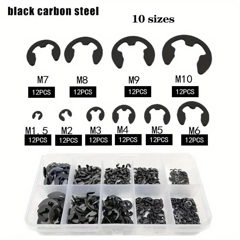 120PCS Black Stainless Steel Snap Ring E-Clip Circlip Washer Assortment Set 120PCS Black Stainless Steel Snap Ring E-Clip Circlip Washer Assortment Set
