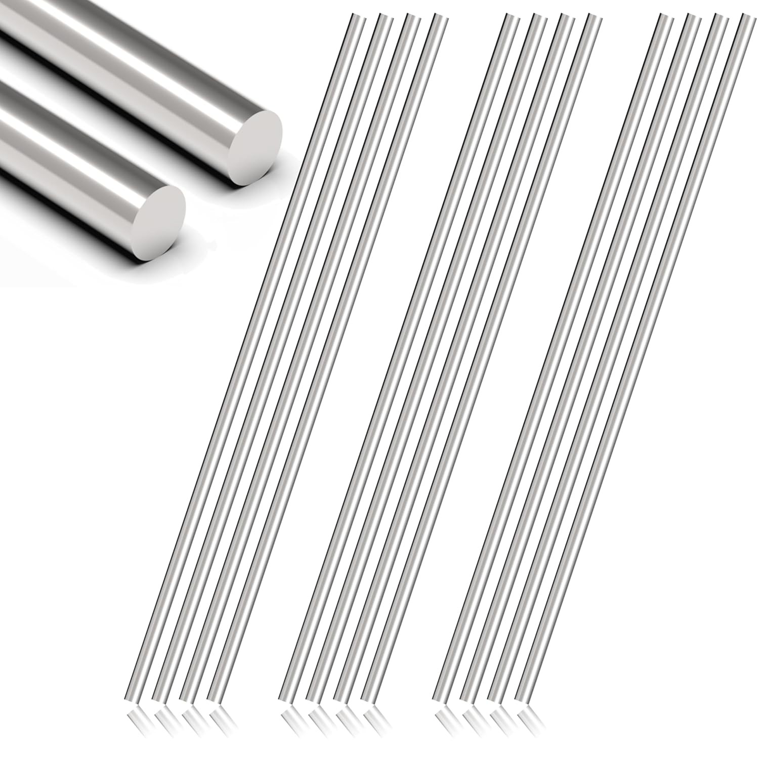 12Pcs 3/16 x 12in 304 Stainless Steel Round Rod, Metal Shaft, 3/16x12in, 12 