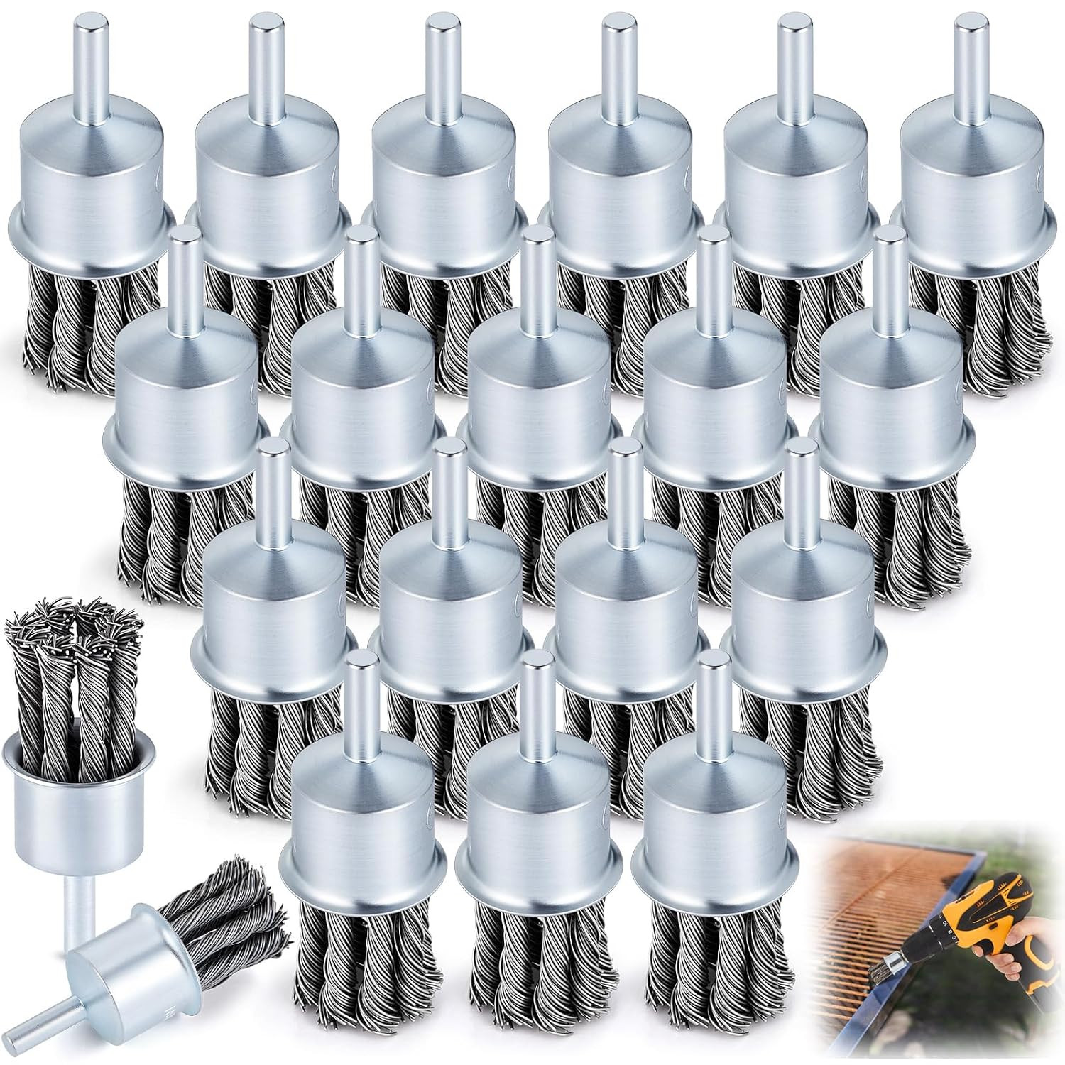 20 Pack 1 Inch Twist Knotted Wire End Brush with 1/4 Inch Shank for Drill, 20000