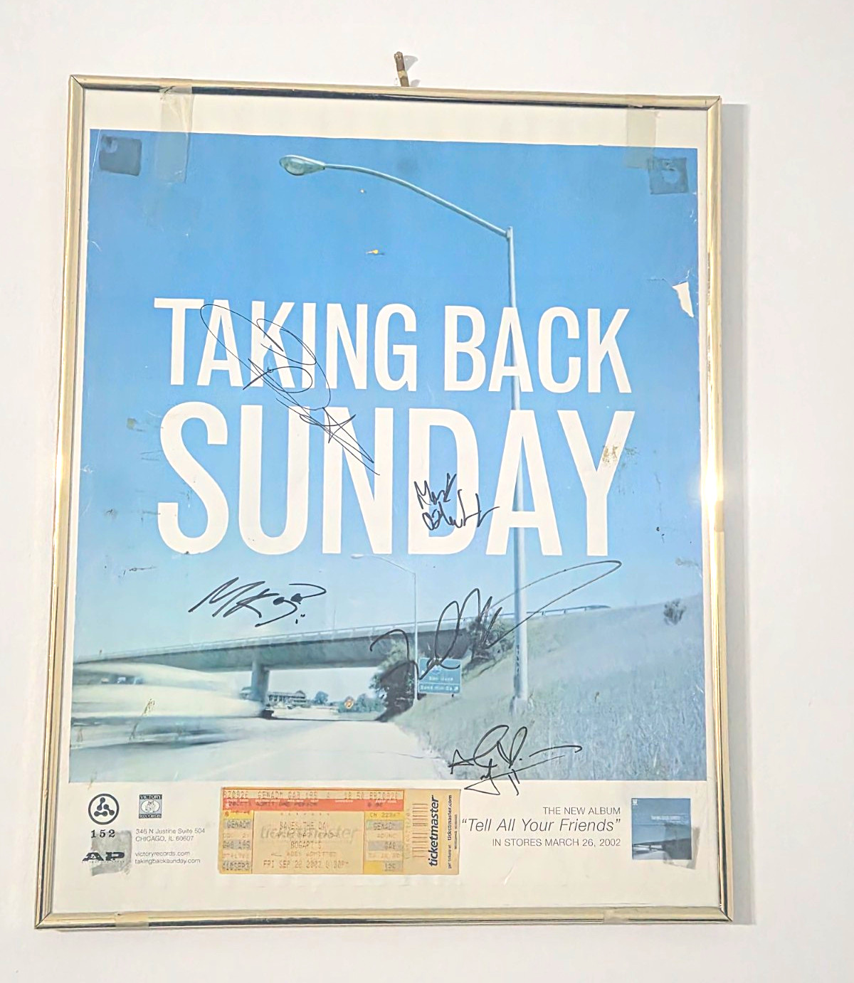 Taking Back Sunday Signed Framed Music Poster w/ Ticketmaster Ticket Stub