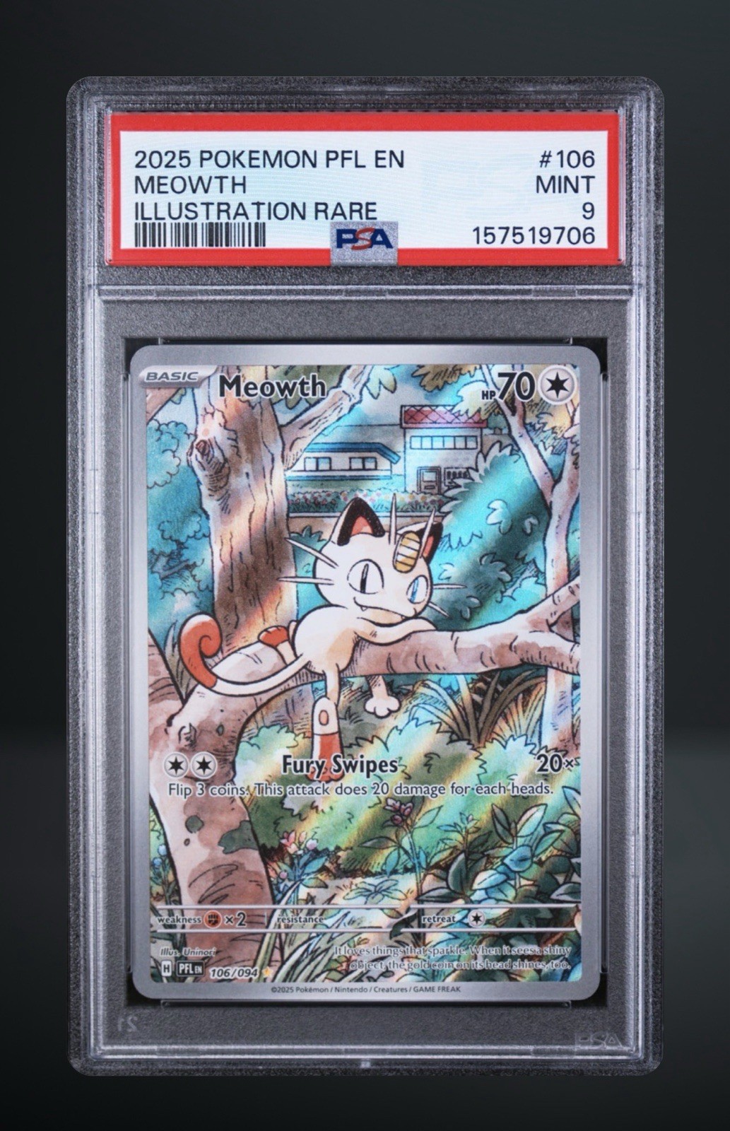 2025 Pokemon PFL EN Meowth Special Illustration Rare #106 PSA 9 2025 Pokemon PFL EN Meowth Special Illustration Rare #106 PSA 9