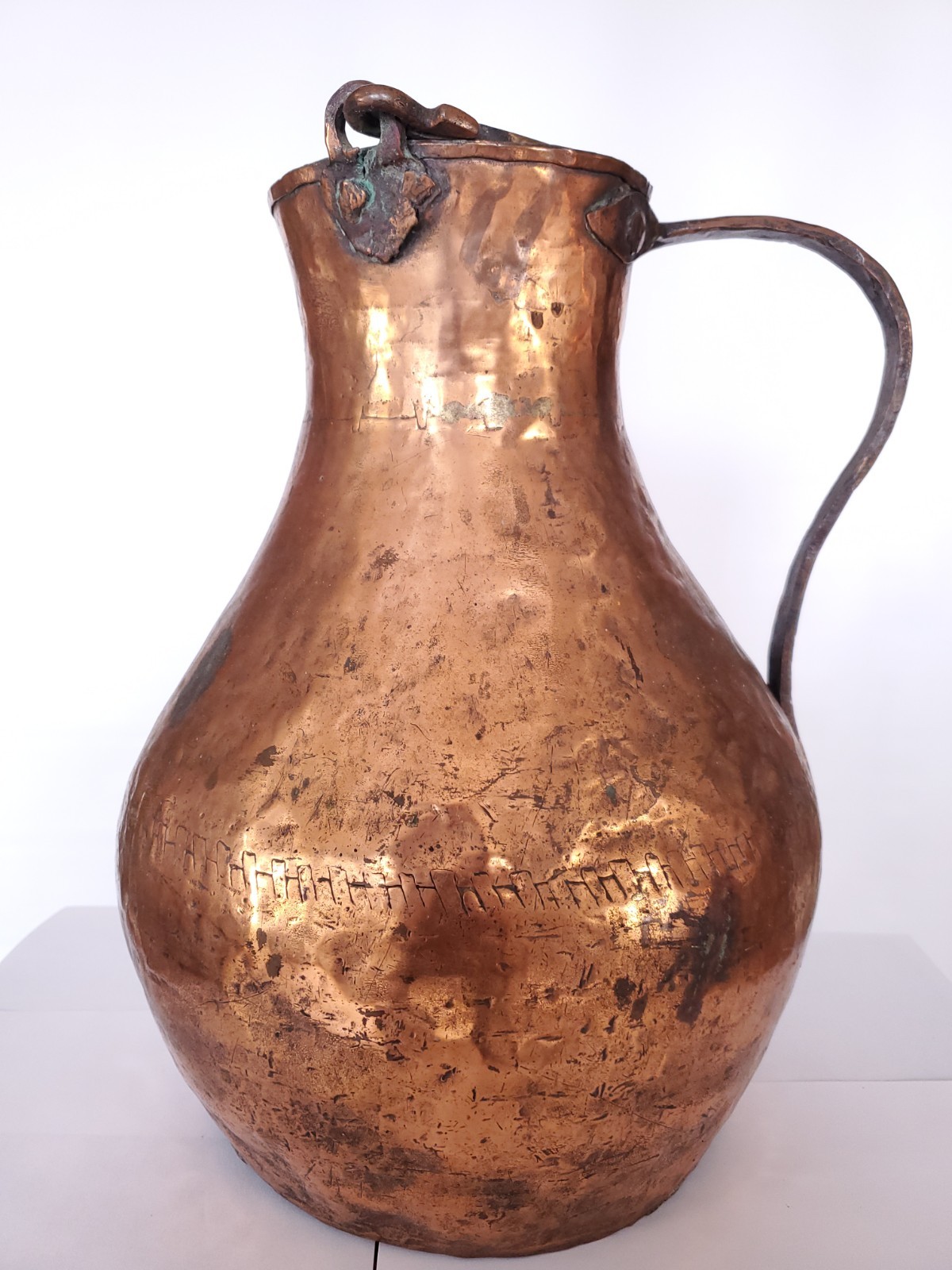 RARE Antique 19thC Ottoman Copper Pitcher 2.8kg Heavy Hand Hammered Signed Vesse RARE Antique 19thC Ottoman Copper Pitcher 2.8kg Heavy Hand Hammered Signed Vesse