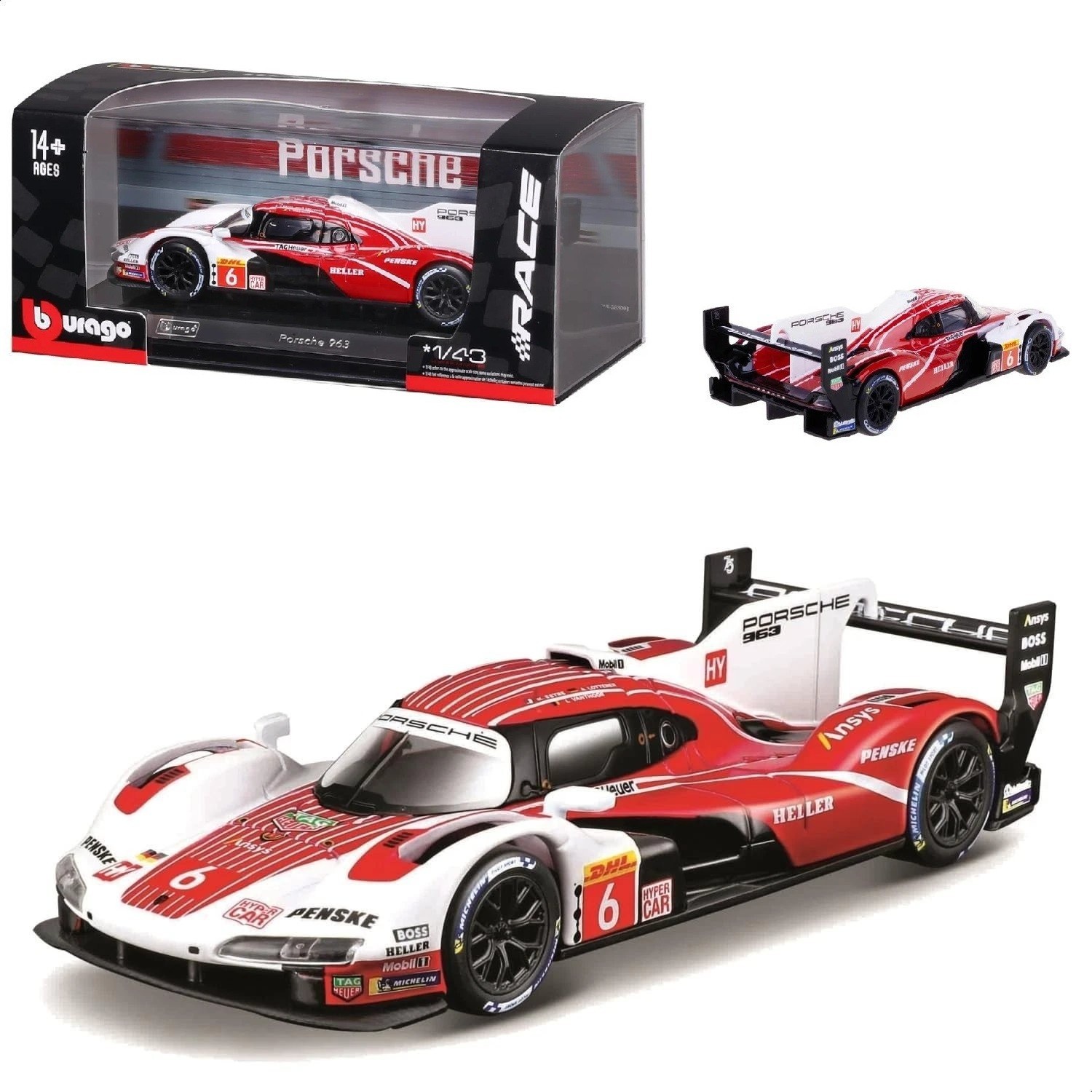 BBURAGO RACE PORSCHE 963 #6 2024 24HR LE MANS PENSKE 1/43 RED/WHITE 38319-1D