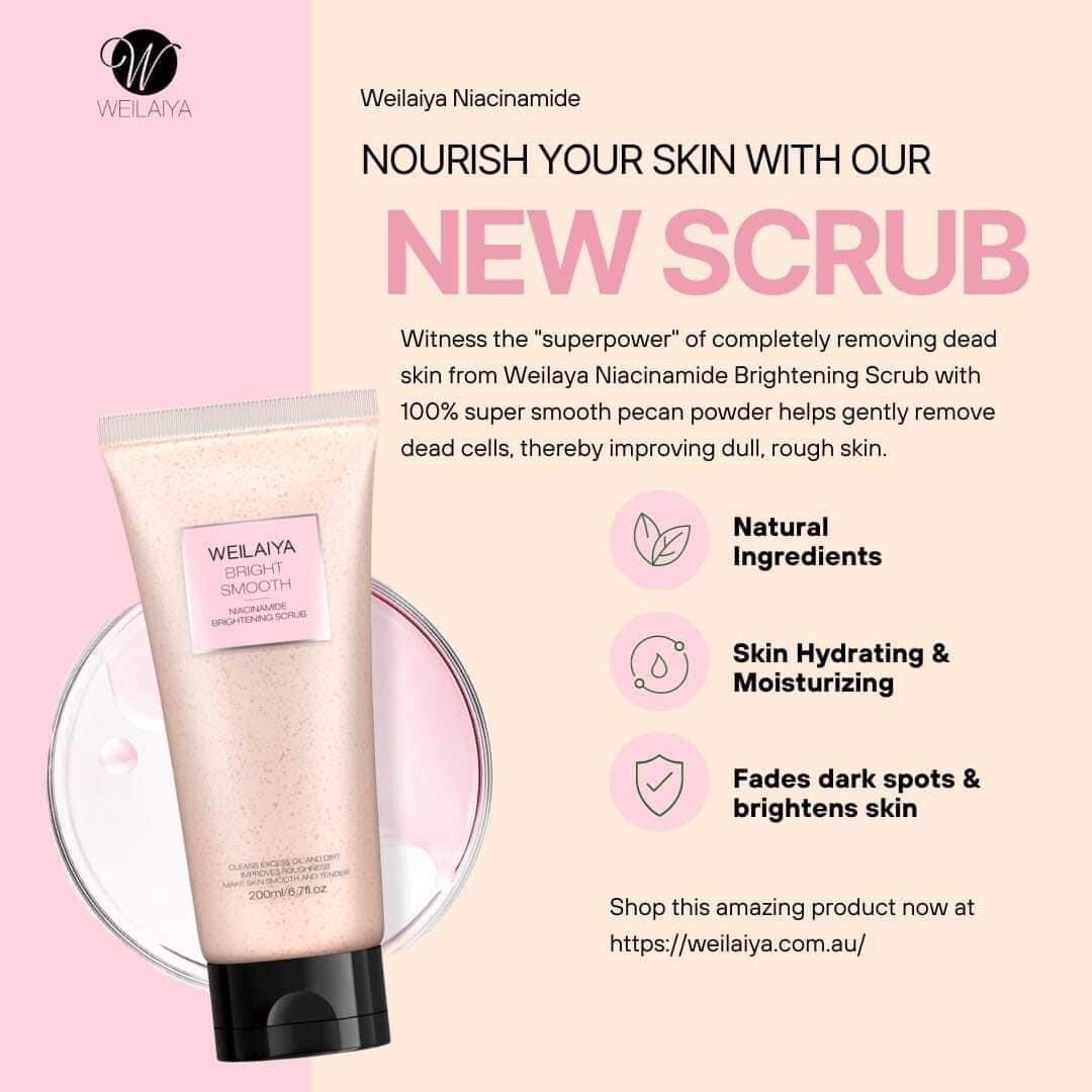 3pcs Weilaiya Niacinamine Pecan Body Scrub 200mL ea+ FREE USPS PRIORITY SHIP