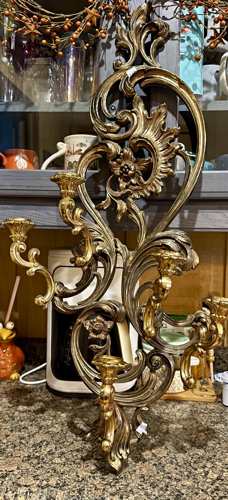 Vintage 1970s Plastic SYROCO 5 Arm Wall Sconce Ornate Tarnished Gold Baroque 34 Vintage 1970s Plastic SYROCO 5 Arm Wall Sconce Ornate Tarnished Gold Baroque 34