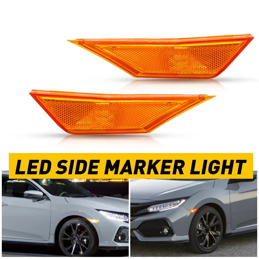 For HONDA CIVIC 2016-2021 Front Fender Side Marker Light Set RH LH W/ LED Bulbs
