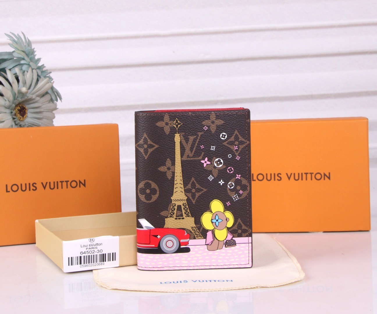 Louis Monogram Passport Holder Paris Graphic Red Interior Travel Wallet New