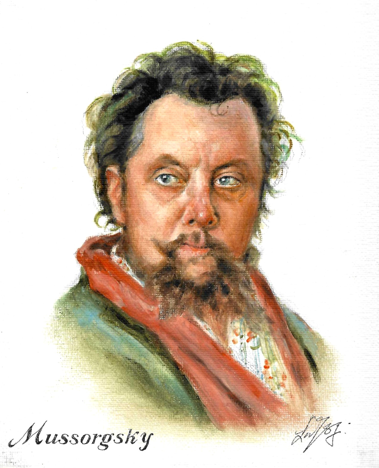 ❦ ORIGINAL Oil Portrait Painting MODEST MUSSORGSKY Composer Musician Signed Art