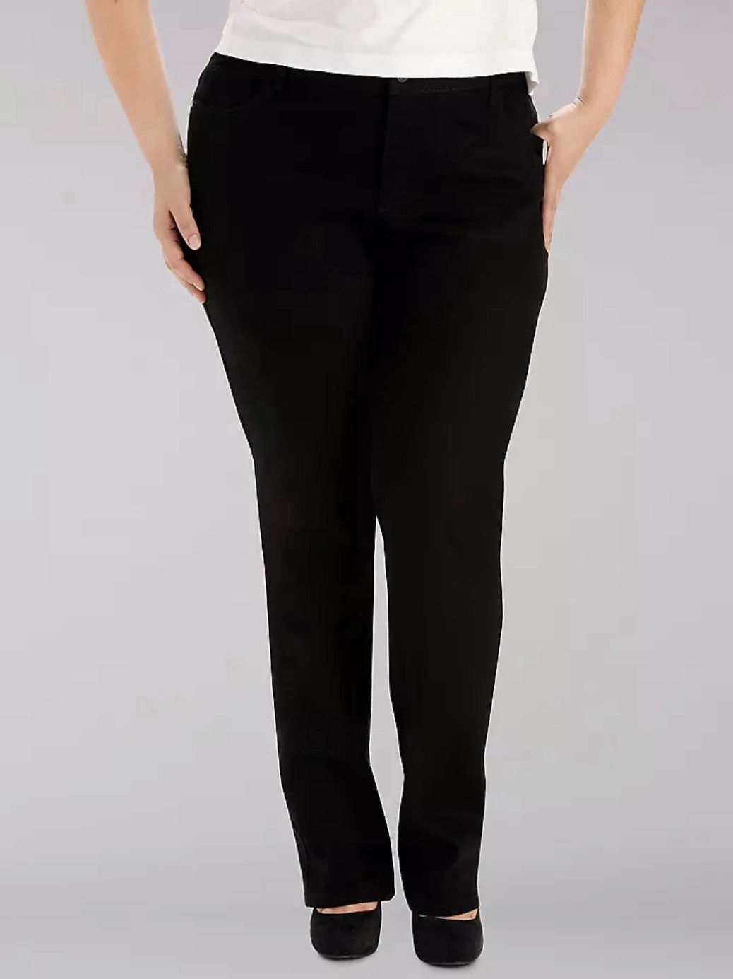 NWT Lee Women Plus Straight Leg Instantly Slims High  Rise Jeans Size 26W  Black