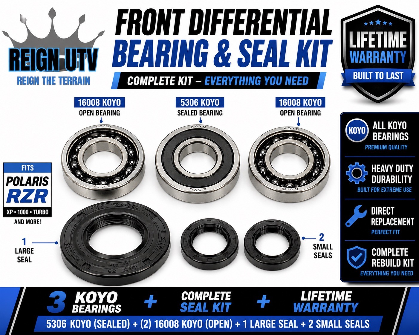 Reign UTV HD RZR ,RS1,Turbo S ,Turbo XP Front differential bearing and seal Kit