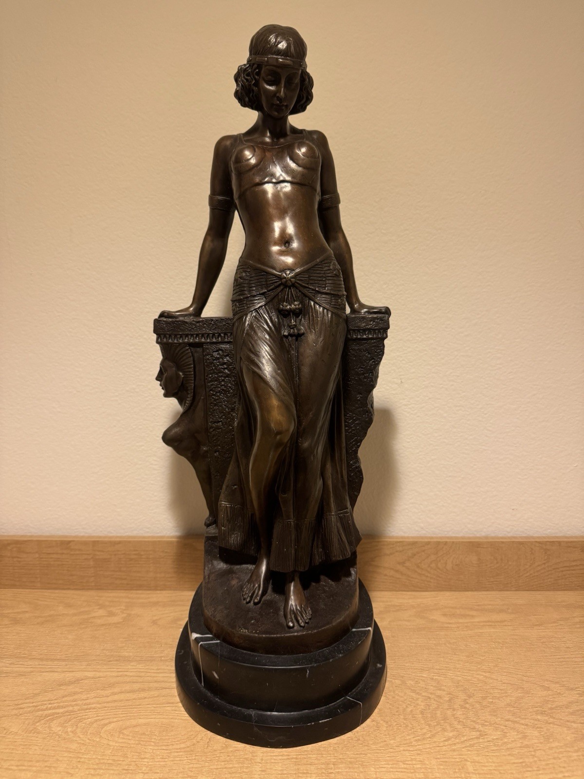 Signed Art Nouveau Egyptian Revival Bronze Female Sculpture on Marble Base – 23” Signed Art Nouveau Egyptian Revival Bronze Female Sculpture on Marble Base – 23”
