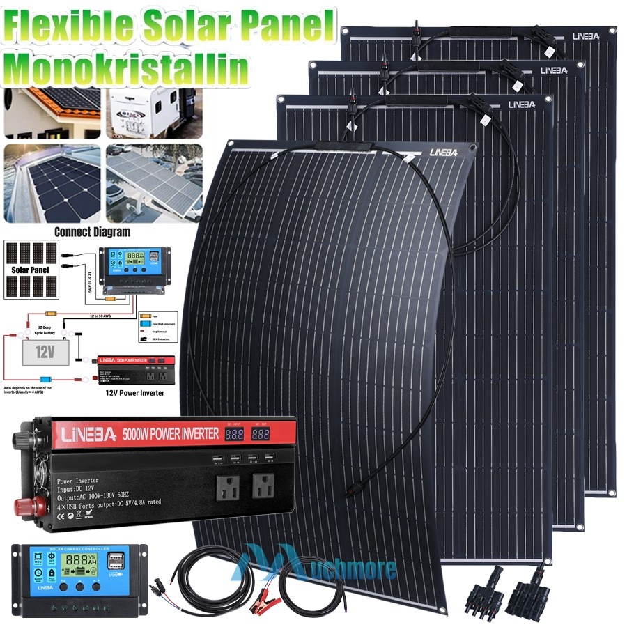 5000W Complete Solar Panel Kit with Controller & Inverter Home 110V Grid System