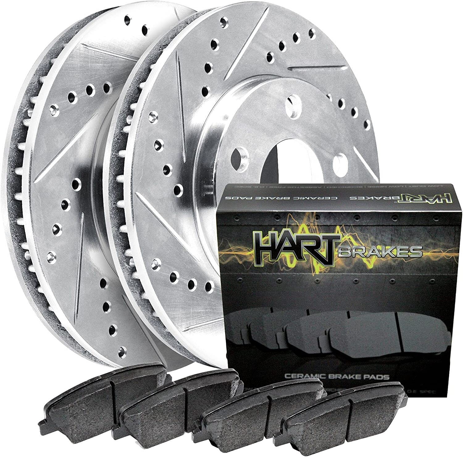 Hart Brakes Rear Silver Drilled/Slotted Brake Rotors+Ceramic Pads PHCR.63182.02