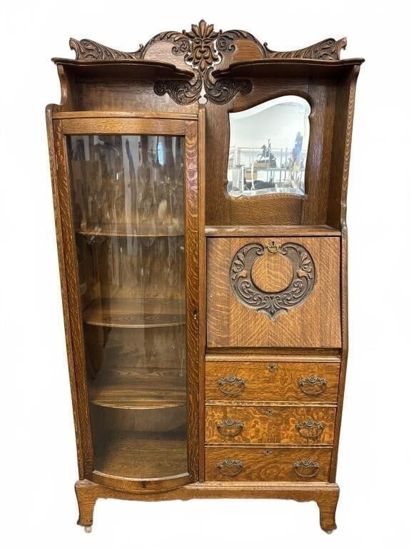 Antique Quarter Sawn Oak Side by Side Secretary Curio Bookcase Cabinet Beautiful Antique Quarter Sawn Oak Side by Side Secretary Curio Bookcase Cabinet Beautiful