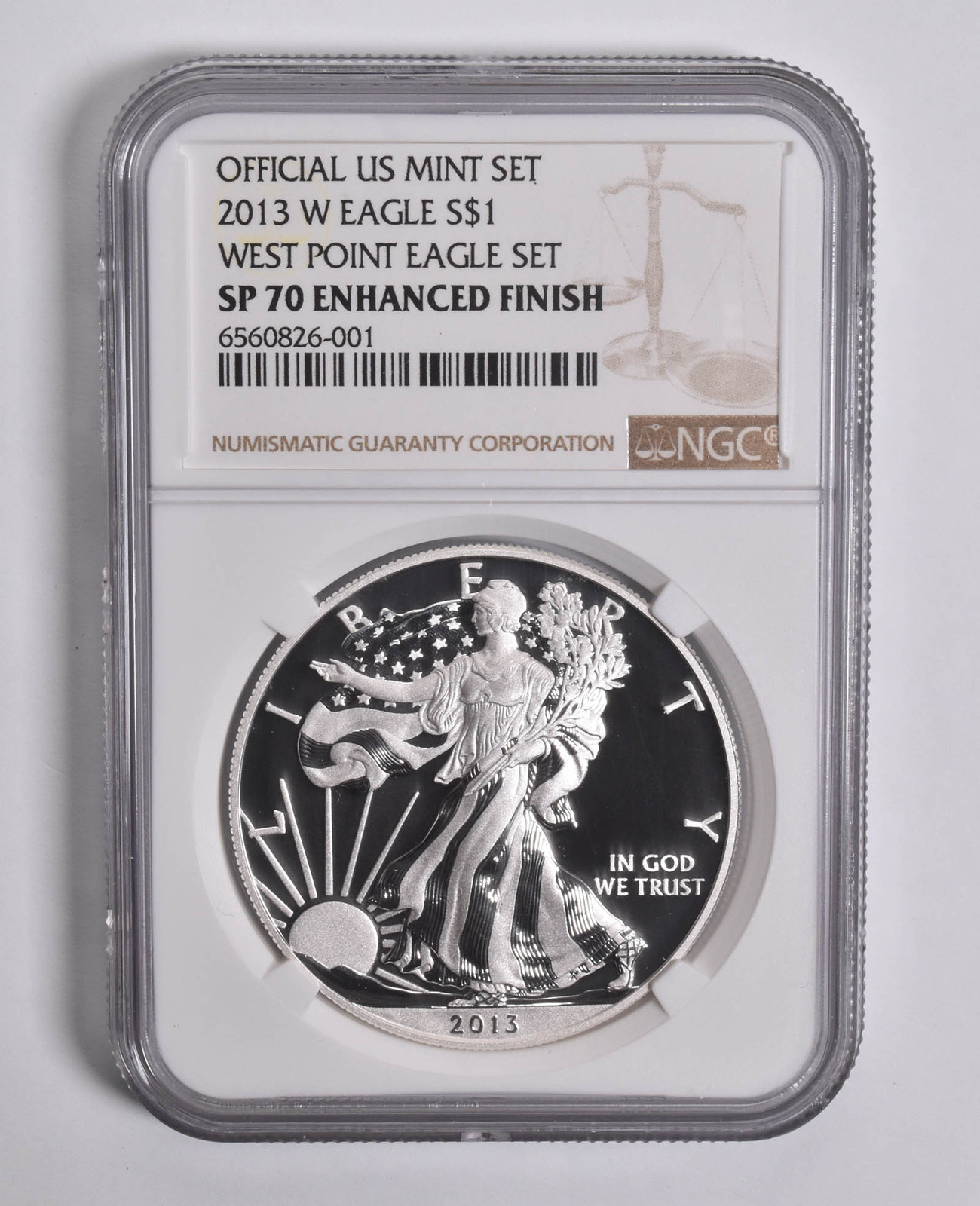 2013-W American Silver Eagle West Point ENHANCED Finish SP70 NGC Brown Lbl