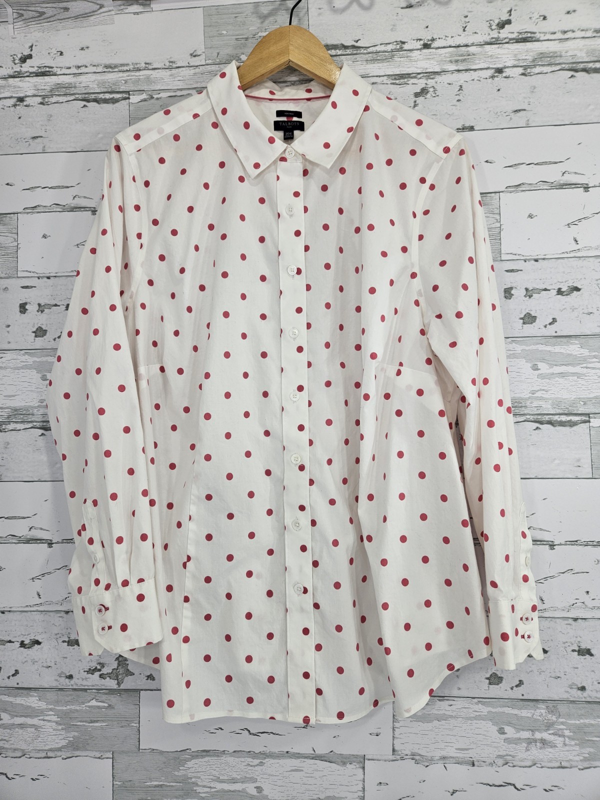 Talbots Non-Iron White Pink Polka Dot Button Front Shirt Women 20W Talbots Non-Iron White Pink Polka Dot Button Front Shirt Women 20W