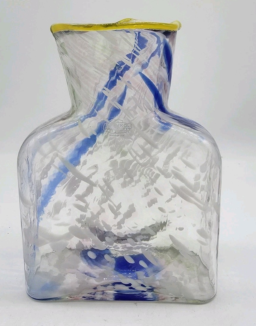 Blenko OOAK Crystal w/Multi Color Frit and Citrine Wrap 384 Water Bottle