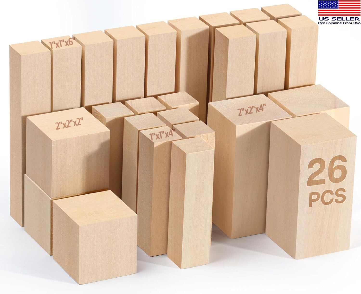 26Pcs Basswood Carving Blocks Kit – 4 Sizes Soft Wood for Whittling 26Pcs Basswood Carving Blocks Kit – 4 Sizes Soft Wood for Whittling