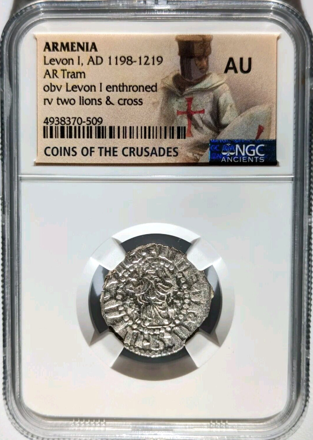 Levon I Armenia NGC AU Silver Tram Medieval Knights Templar Crusader Cross Lion Levon I Armenia NGC AU Silver Tram Medieval Knights Templar Crusader Cross Lion