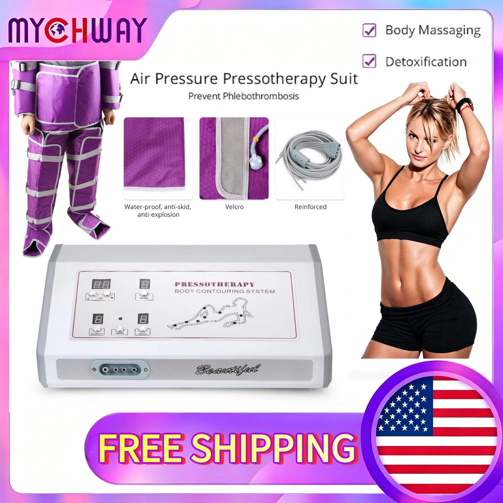 Air Pressure Pressotherapy Lymphatic Drainage Slimming Suit Body Massager Device Air Pressure Pressotherapy Lymphatic Drainage Slimming Suit Body Massager Device
