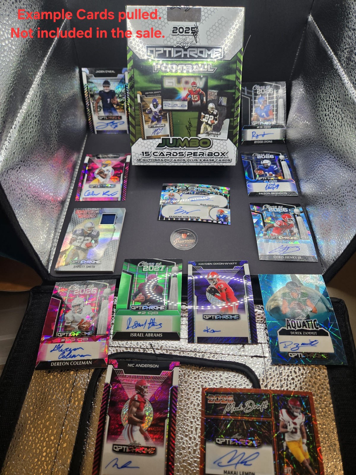 2025 Leaf Optichrome Football Glow Jumbo Hobby Box 12 Autos 15 Cards Sealed