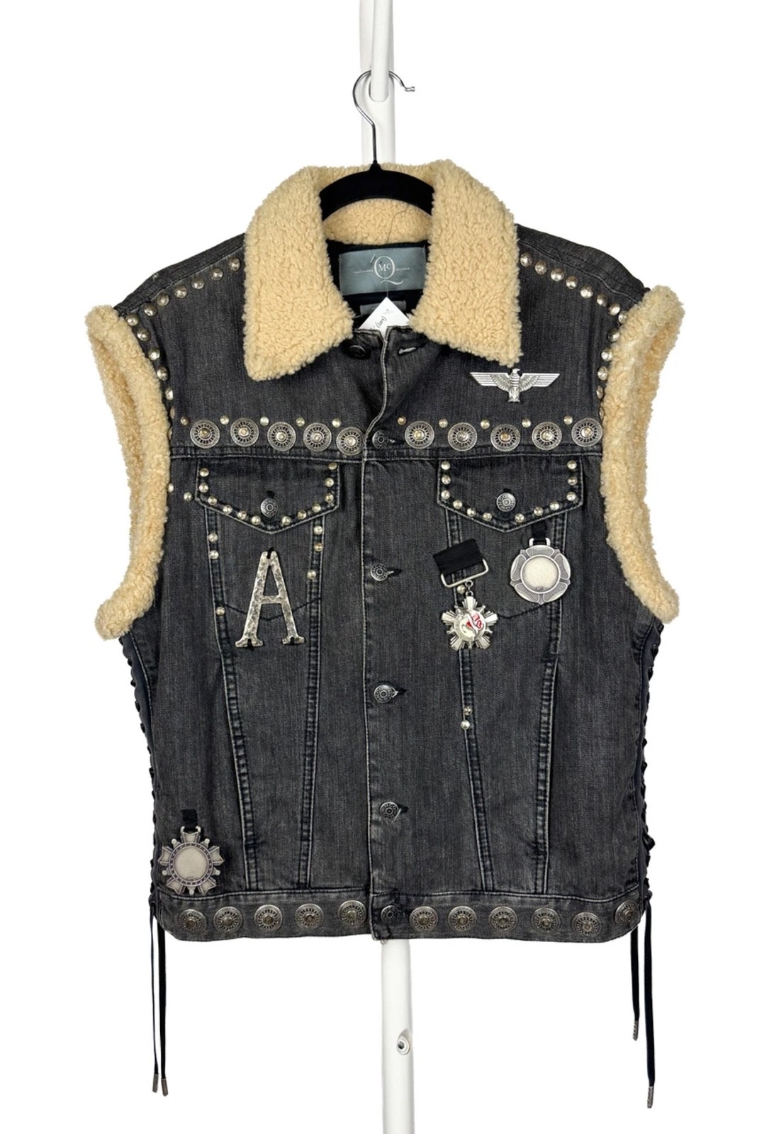 Y2K Alexander McQueen Black Shearling Studded Vest