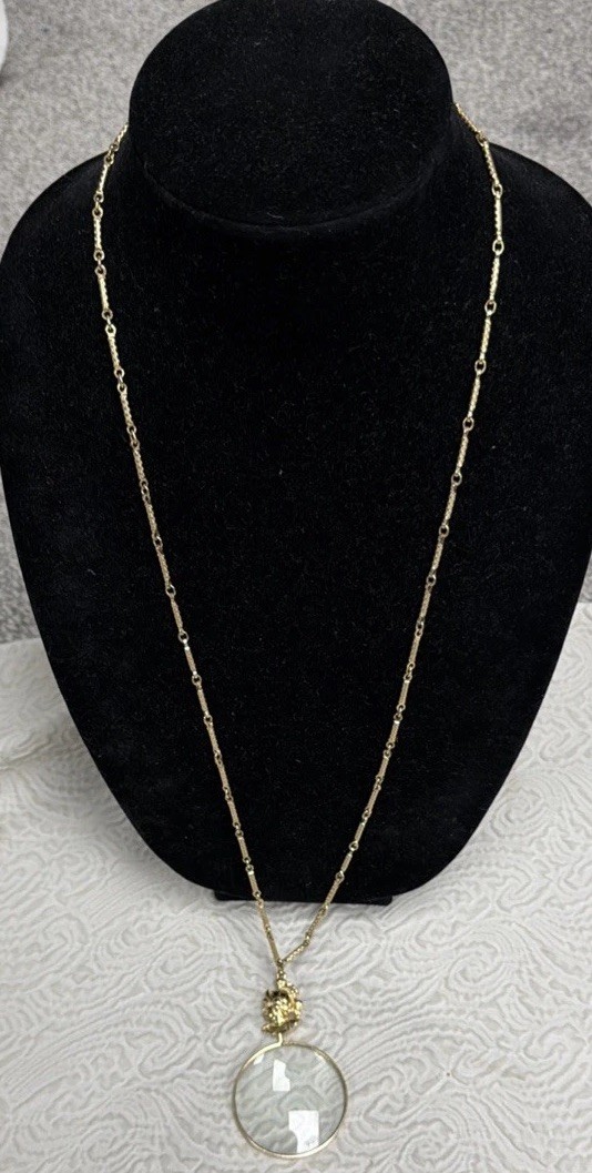 Vintage Accessocraft N.Y.C Signed Lorgnette Magnifying Glass 31” Necklace