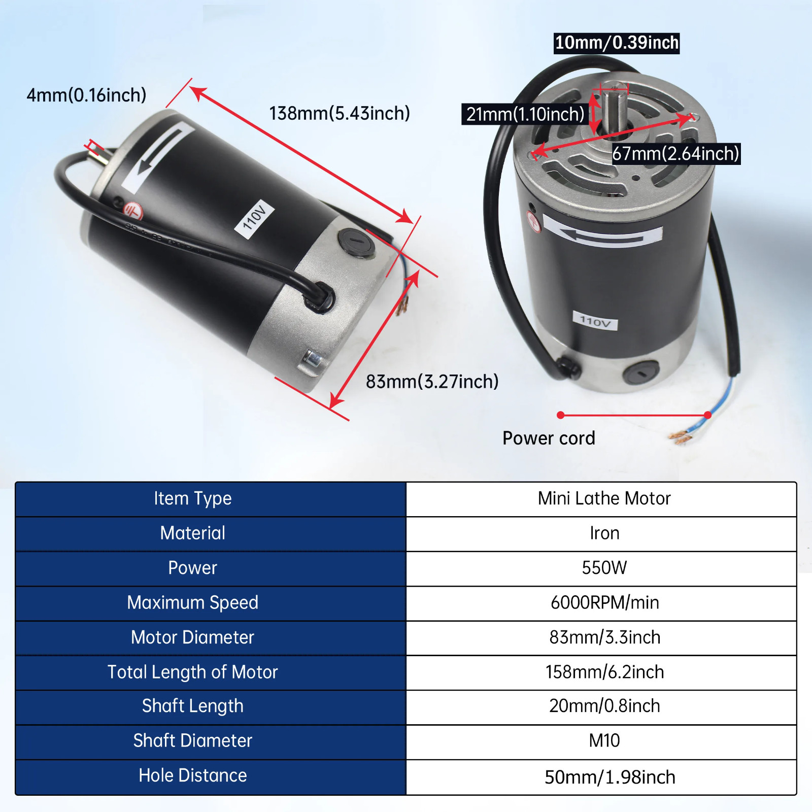 『USA』550W or 750W Mini Lathe Motor 6000rpm For CJ0618 WM210V CD210V Lathe 110V 『USA』550W or 750W Mini Lathe Motor 6000rpm For CJ0618 WM210V CD210V Lathe 110V