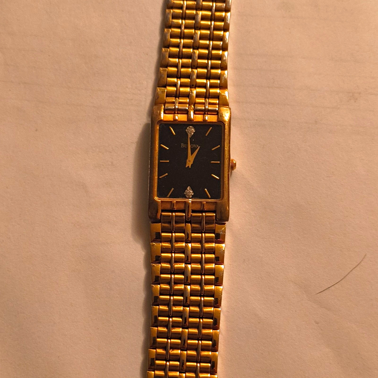 Bulova Diamond Men\'s Gold-Tone Rectangle Black Dial Quartz Bracelet Watch Bulova Diamond Men\'s Gold-Tone Rectangle Black Dial Quartz Bracelet Watch