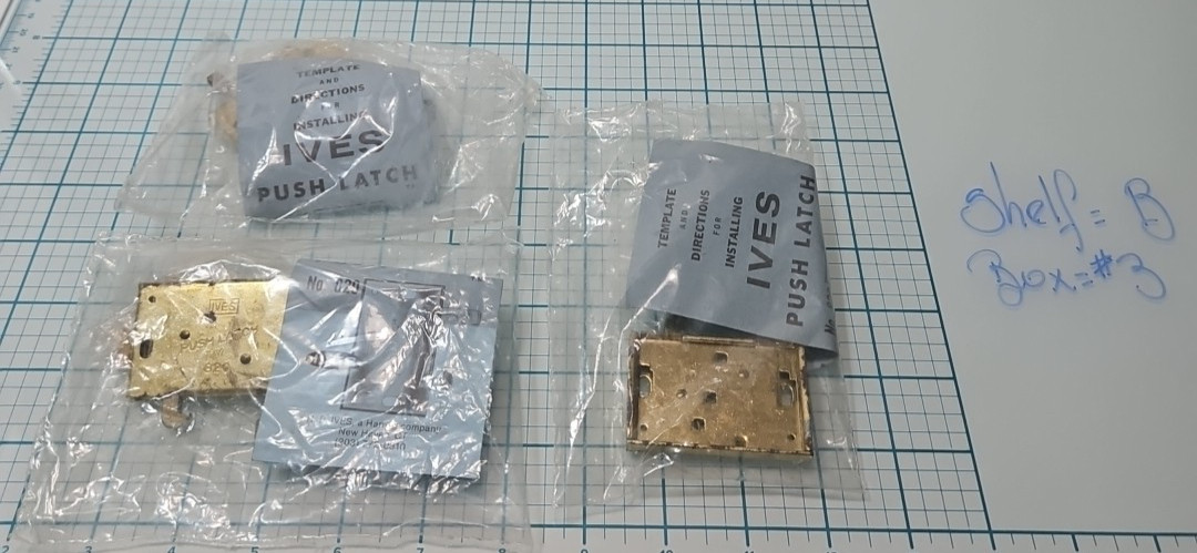 Vintage Ives #820 Cabinet Push Latch Surface Mounted Wrought Steel Bright Brass Vintage Ives #820 Cabinet Push Latch Surface Mounted Wrought Steel Bright Brass