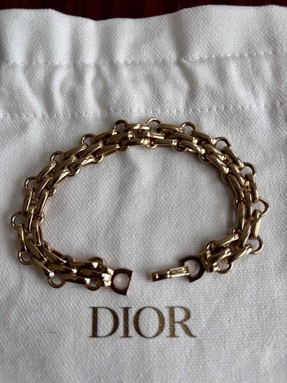 Authentic Vintage Christian Dior Heavy Gold Tone Finish Link Bracelet Statement