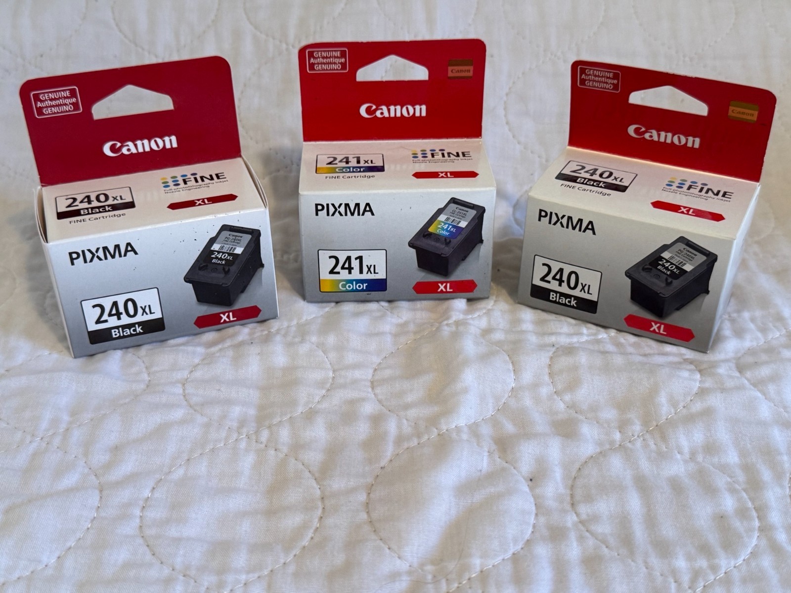 NEW Sealed Canon PIXMA Ink Cartridge Lot of 3, 1 x 241XL Color & 2 x 240XL Black