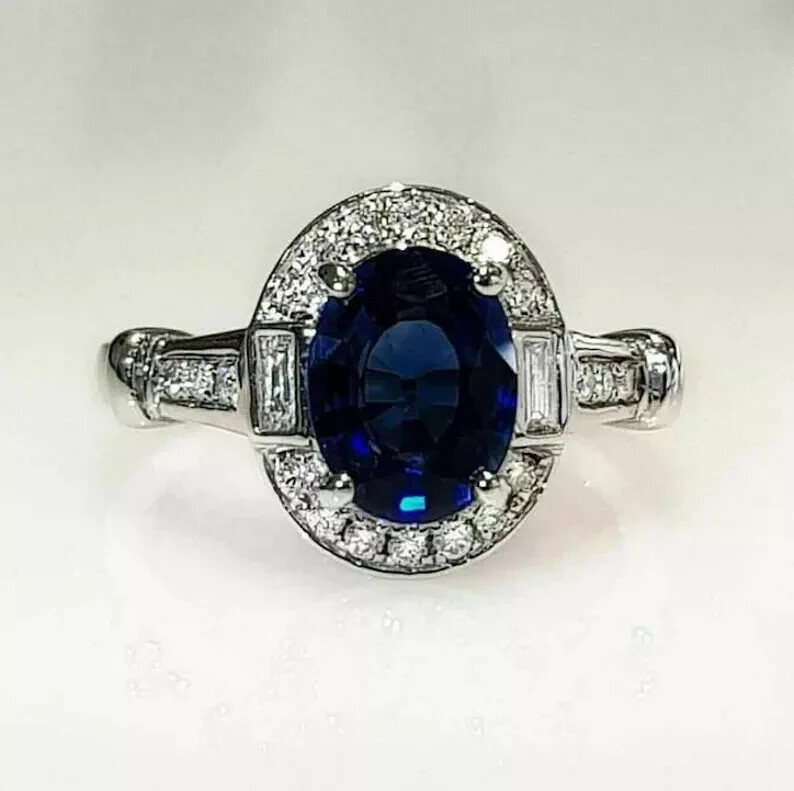 3.30Ct Oval Cut Natural Sapphire Diamond Engagement Ring 950 Platinum Size 6.5 7 3.30Ct Oval Cut Natural Sapphire Diamond Engagement Ring 950 Platinum Size 6.5 7