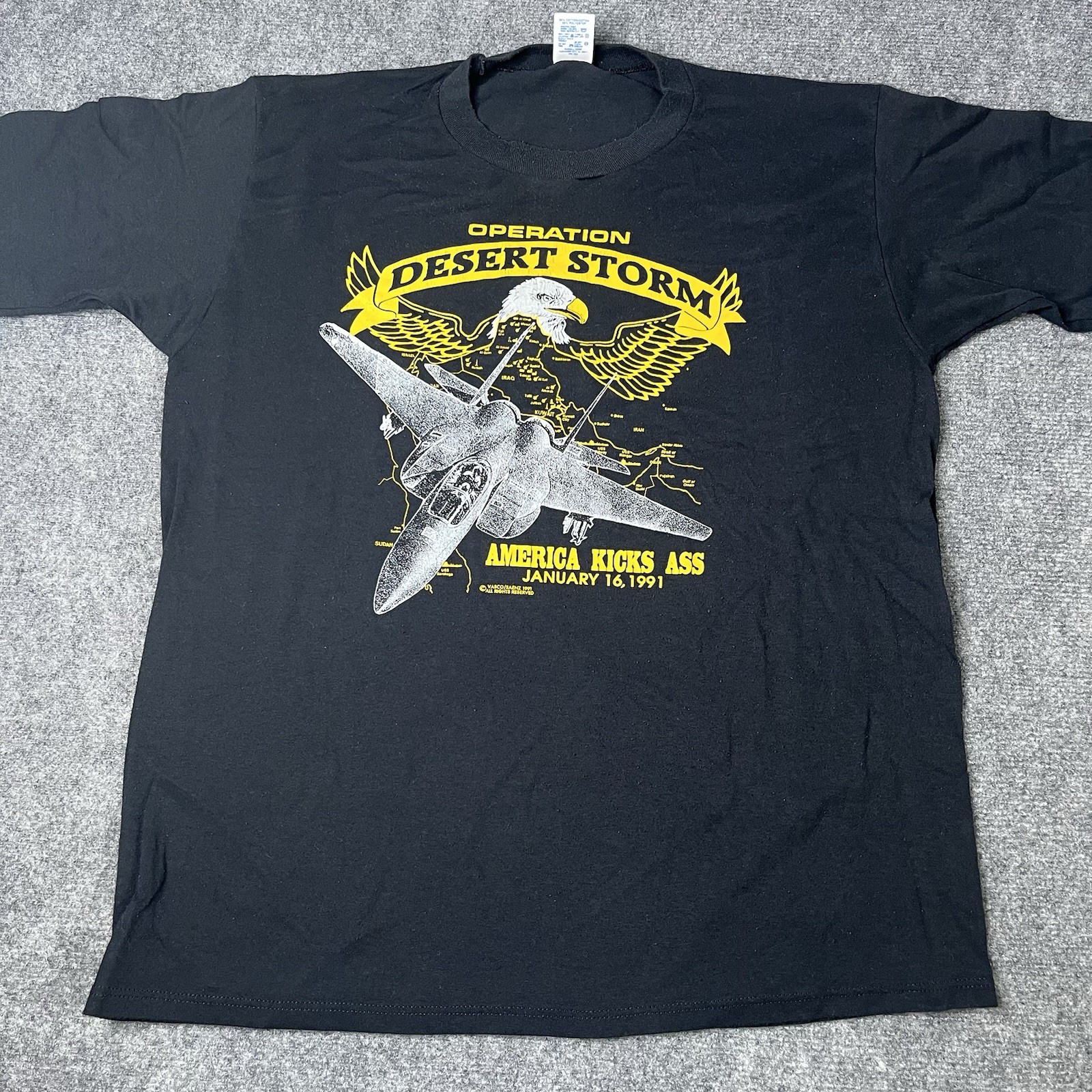 Vtg 1991 Desert Storm Shadow Jet Fighter T-shirt Single Stitch Military Tee Xl