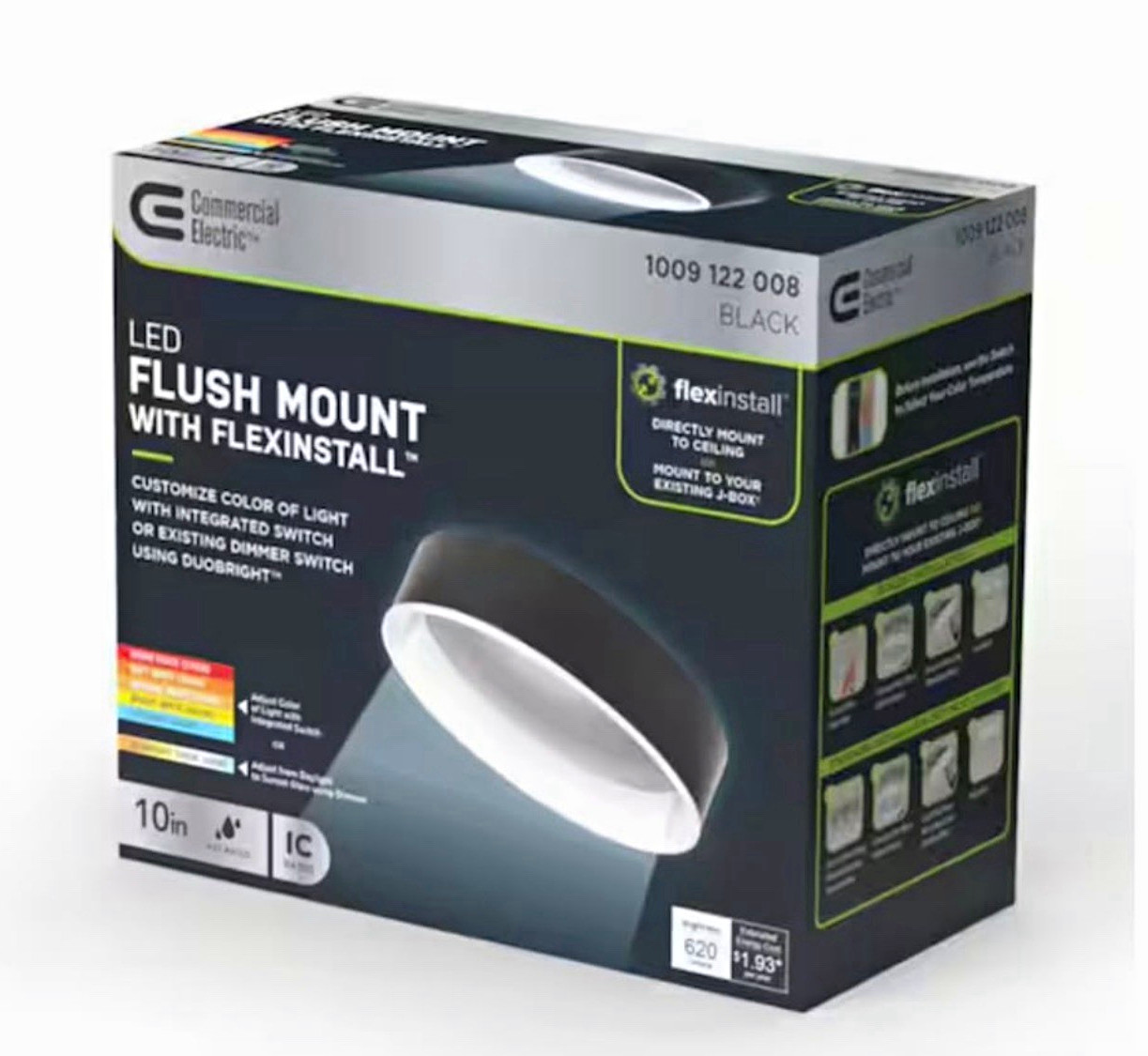 Commercial Electric Flexinstall LED Flush Mount Black Dimmable CCT 1009 122 008 Commercial Electric Flexinstall LED Flush Mount Black Dimmable CCT 1009 122 008