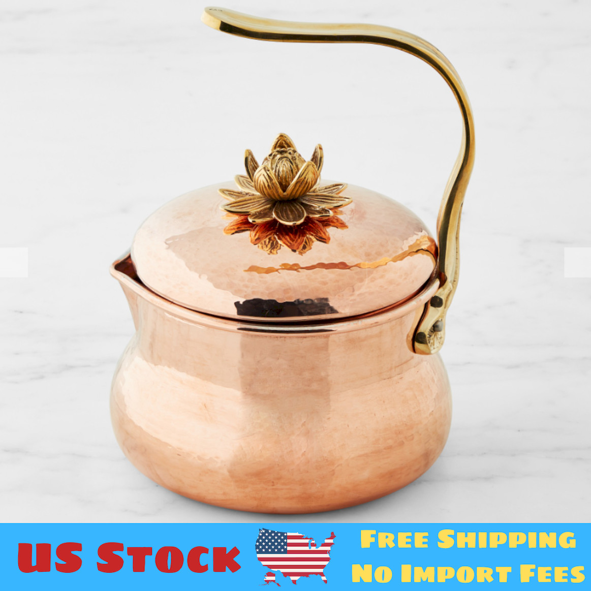 Ruffoni Historia Hammered Copper Tea Kettle with Lotus Knob, 3-Qt