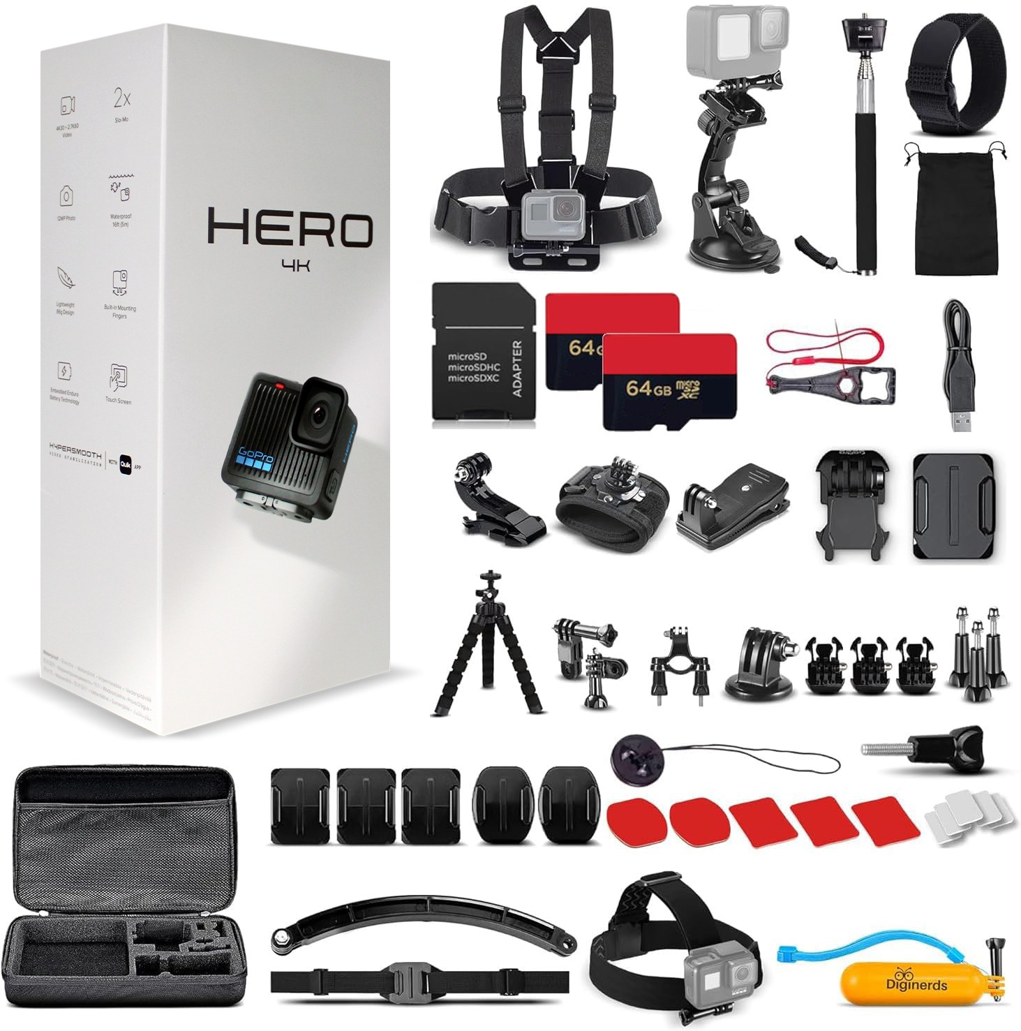 Go Pro HERO Compact - Waterproof Action Camera 50:1 Accessory + 2X 64GB + More Go Pro HERO Compact - Waterproof Action Camera 50:1 Accessory + 2X 64GB + More