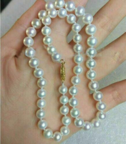 Genuine AAA 8-7mm Cultured Akoya White Pearl Necklace 14k Gold Clasp 18\