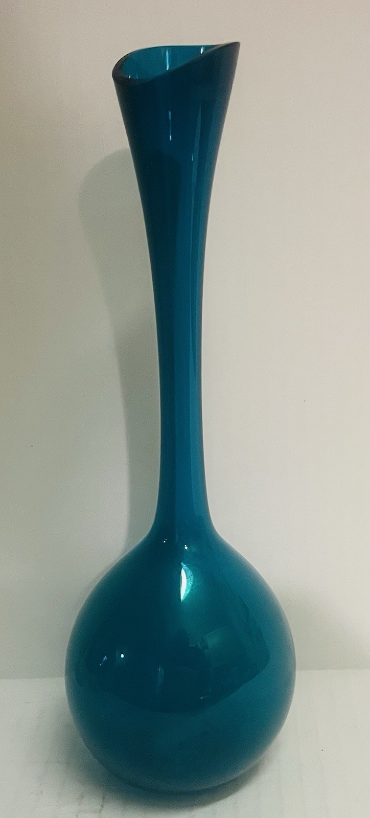 Vintage MCM Gunnar Ander for Lindshammar  Glass Vase Scandinavian Teal Art Glass