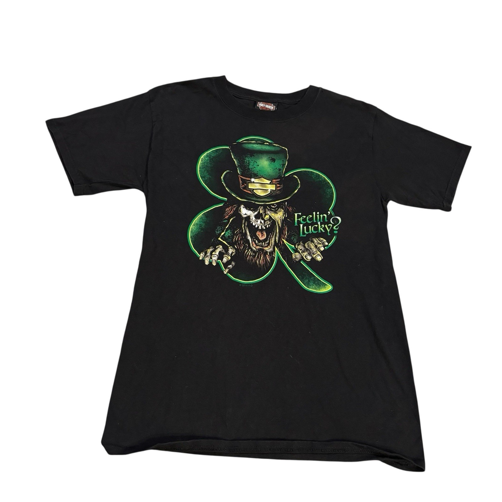 Harley-Davidson Feeling Lucky Graphic Tee Mens Small Shamrock Skull Leprechaun Harley-Davidson Feeling Lucky Graphic Tee Mens Small Shamrock Skull Leprechaun