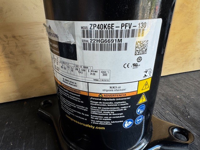 COPELAND COMPRESSOR ZP40K6E-PFV 3.5 TONS R410 208-230/1/60 COPELAND COMPRESSOR ZP40K6E-PFV 3.5 TONS R410 208-230/1/60