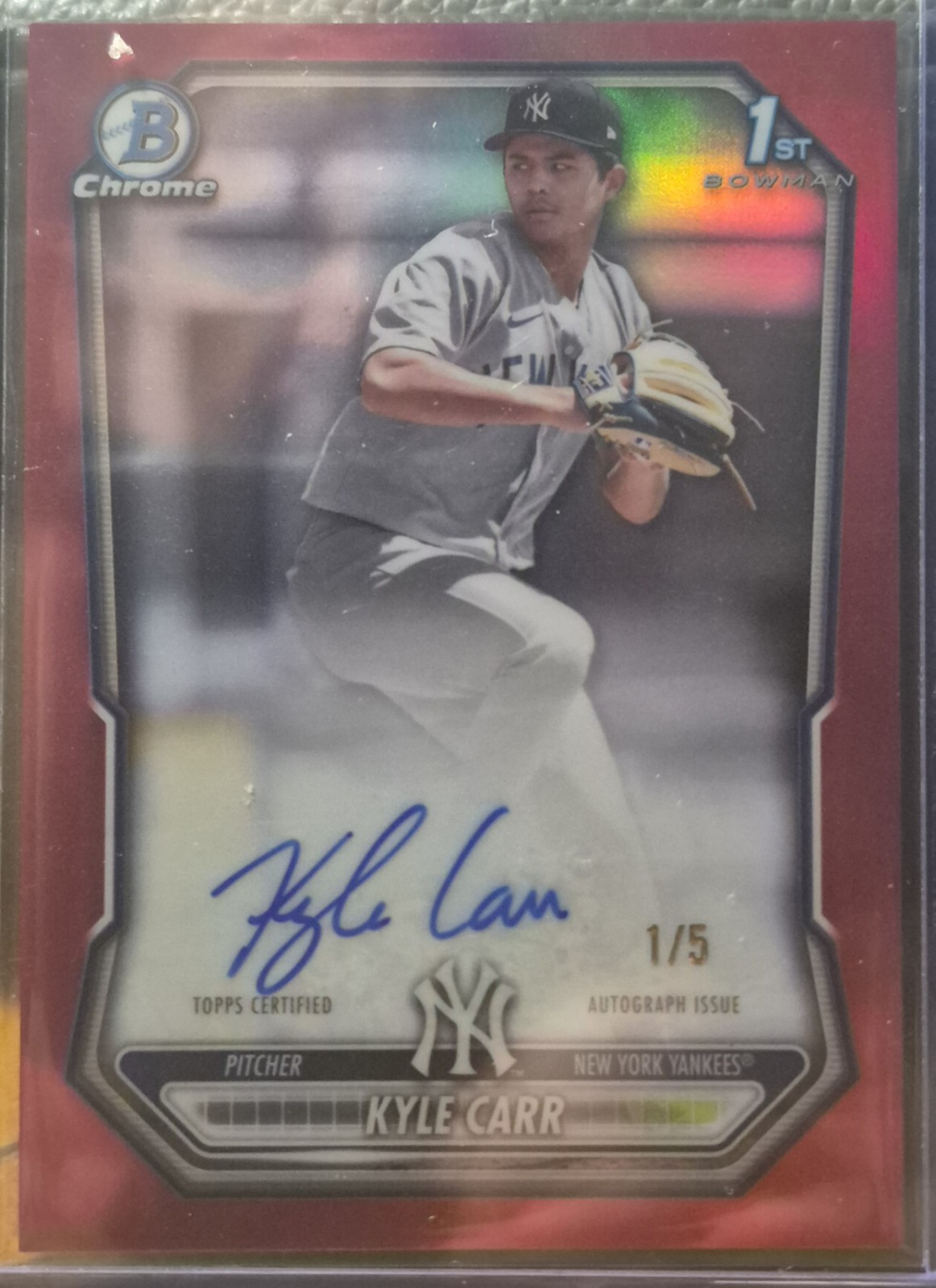2026 Bowman Chrome KYLE CARR Prospect Autograph 1/5 True RED REFRACTOR 2026 Bowman Chrome KYLE CARR Prospect Autograph 1/5 True RED REFRACTOR