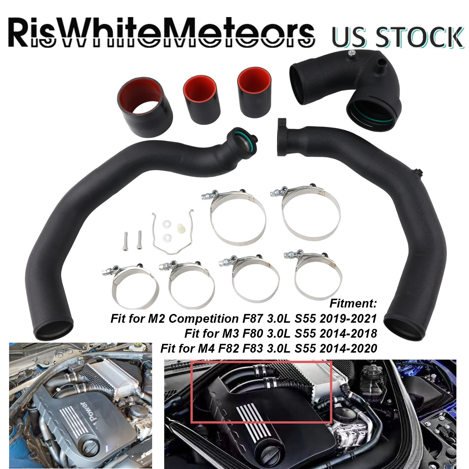 Upgrade Aluminum Turbo Charge Pipes for BMW S55 M3 M4 M2 Comp F80 F82 F87 Black