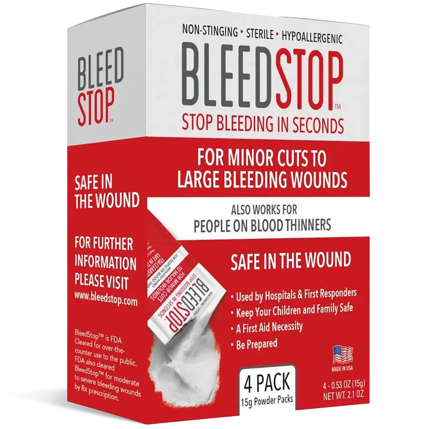 BleedStop™ First Aid Powder for Blood Clotting, Trauma Kit, 15g (Pack of 4) BleedStop™ First Aid Powder for Blood Clotting, Trauma Kit, 15g (Pack of 4)