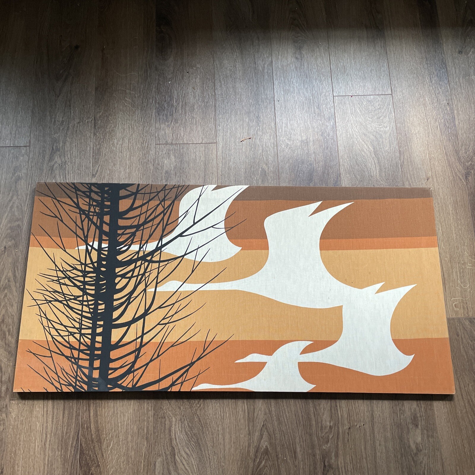 Vintage Mid Century Canvas Tapestry Textile Wall Art - Geese Crane Duck Bird McM Vintage Mid Century Canvas Tapestry Textile Wall Art - Geese Crane Duck Bird McM