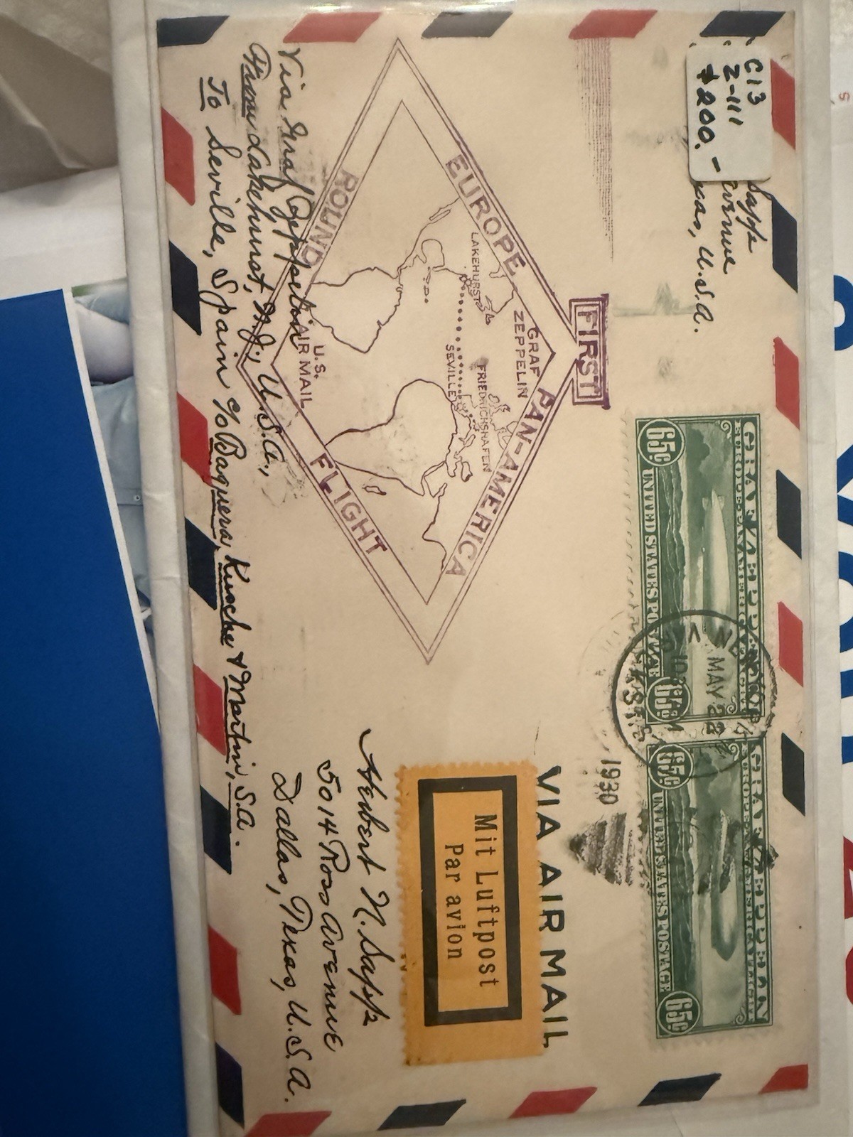 1930 Graf Zeppelin Round-World Lakehurst-Seville $920 BIN 1930 Graf Zeppelin Round-World Lakehurst-Seville $920 BIN
